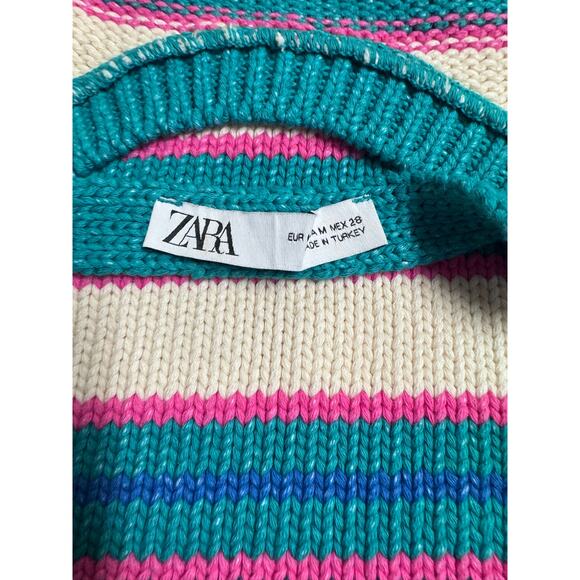 Zara Knit Striped Halter Crop Top Multicolor Open Back Tie Size M Summer Y2K - Picture 5 of 6